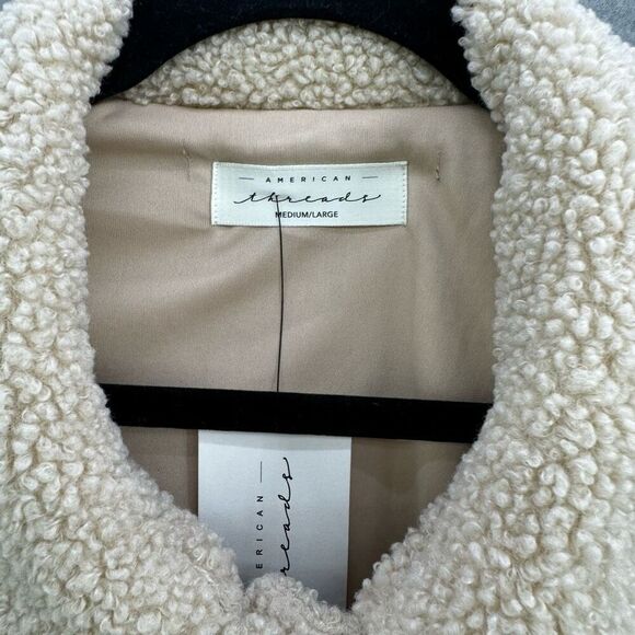 NWT Vintage American Threads Womens Biege Snap Front Cropped Teddy Jacket Large - Picture 3 of 9